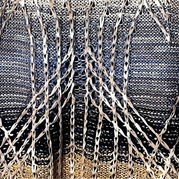 Nic+Zoe | Tan Blue Linen Blend Short Sleeve Sweater, Medium Petite - Picture 3 of 6